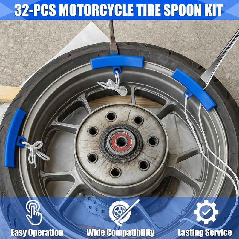 Dromco Tire Spoons, 32Pcs Tire Changing Tool with Rim Protectors, Valve Tool, Valve Cores, Valve Stems, Valve Caps, Storage Bag, 15" Tire Spoon Kit for Motorcycle Dirt Bike Lawn Mower Tractor Bicycle - Image 2